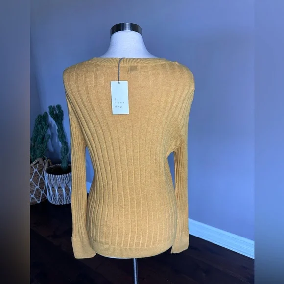 A New Day Cotton Ribbed Crewneck Scoopneck Light Sweater Goldenrod Womens XL - Picture 3 of 8